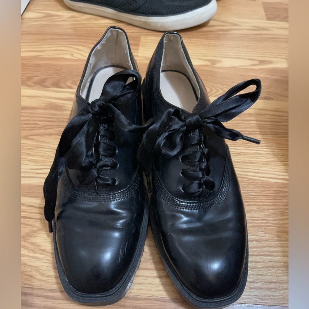 Zara- Black Loafers with Ribbon Laces